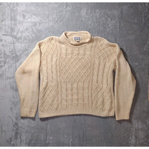 Mixed Blues Fisherman Sweater Mens M Beige Cable Knit Cotton Blend Cabincore
